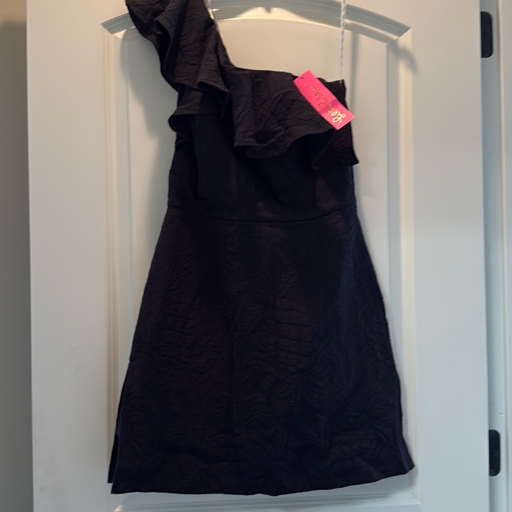 Lilly Pulitzer Black One-Shoulder Ruffle Romper